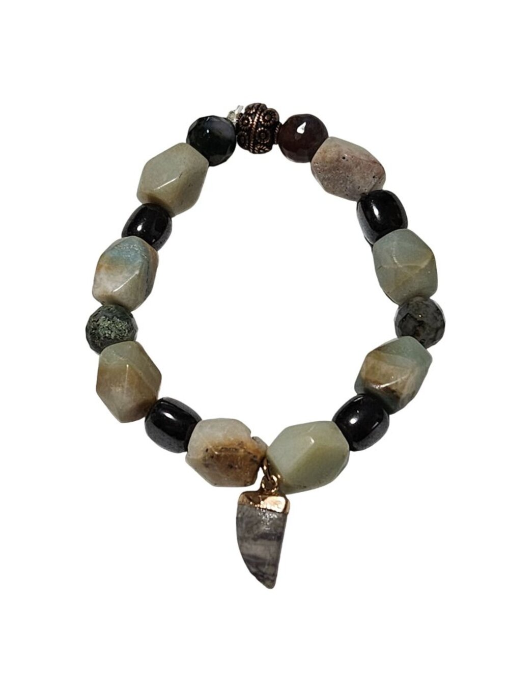 Earthy Mixed Gemstone Bracelet Stone Point Pendant Tooth Charm Boho Witchy
